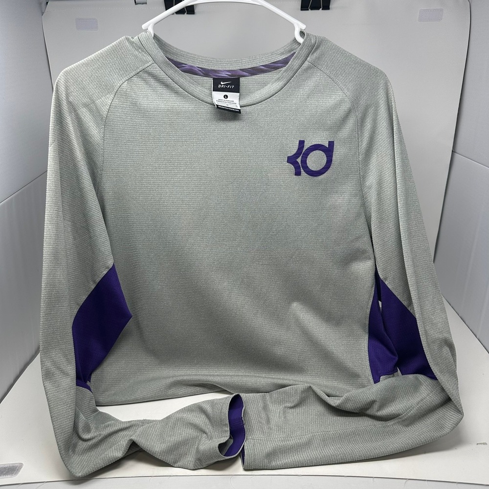 Nike Shirt Men L Grey KD Kevin Durant Dri-FIT Long Sleeve Training 683230-047